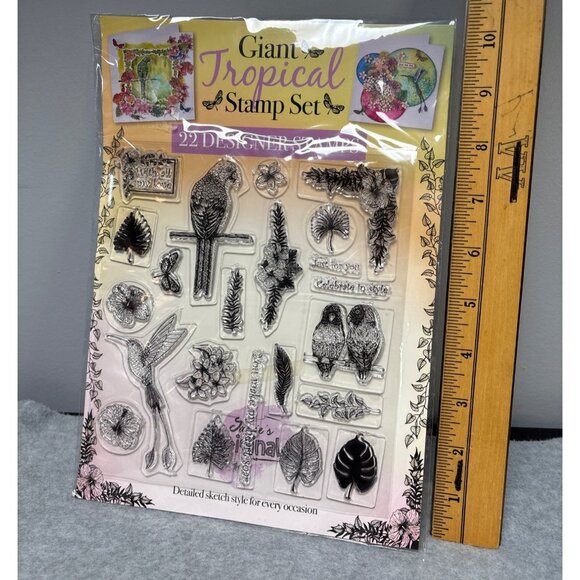 Giant Tropical Stamp Set 22 Designer Stamps Papercraft Clear Acrylic Tropical Th - Picture 4 of 7